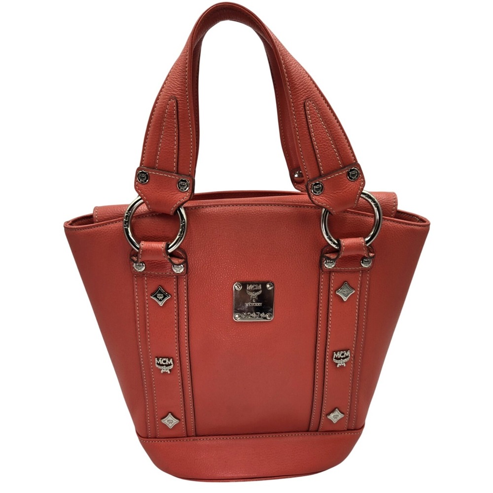 MCM Visetos‎ Salmon Leather Studded Tote
